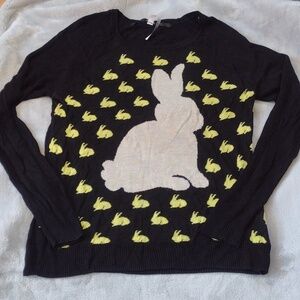 Kensie Long Sleeve Black Sweater with Bunny Pattern on Chest Size Medium